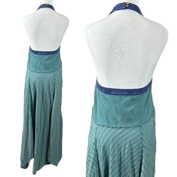 Free People Surf's Up Maxi Dress in Ocean Combo Retro 70s Bohemian Beach Small - Picture 8 of 14